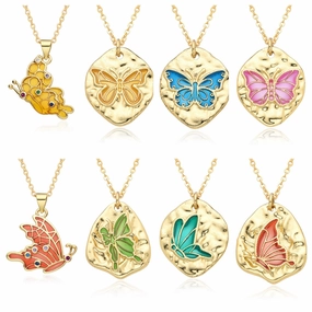 Wholesale Friendship Fossil Drop Oil Micropaved Color Butterfly Necklace