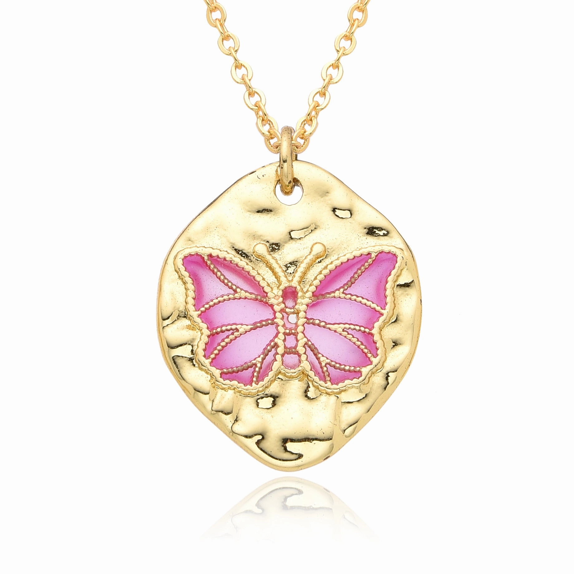 Wholesale Friendship Fossil Drop Oil Micropaved Color Butterfly Necklace
