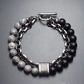 Wholesale Frosted Map Stone Men's Beaded Metal Bracelet
