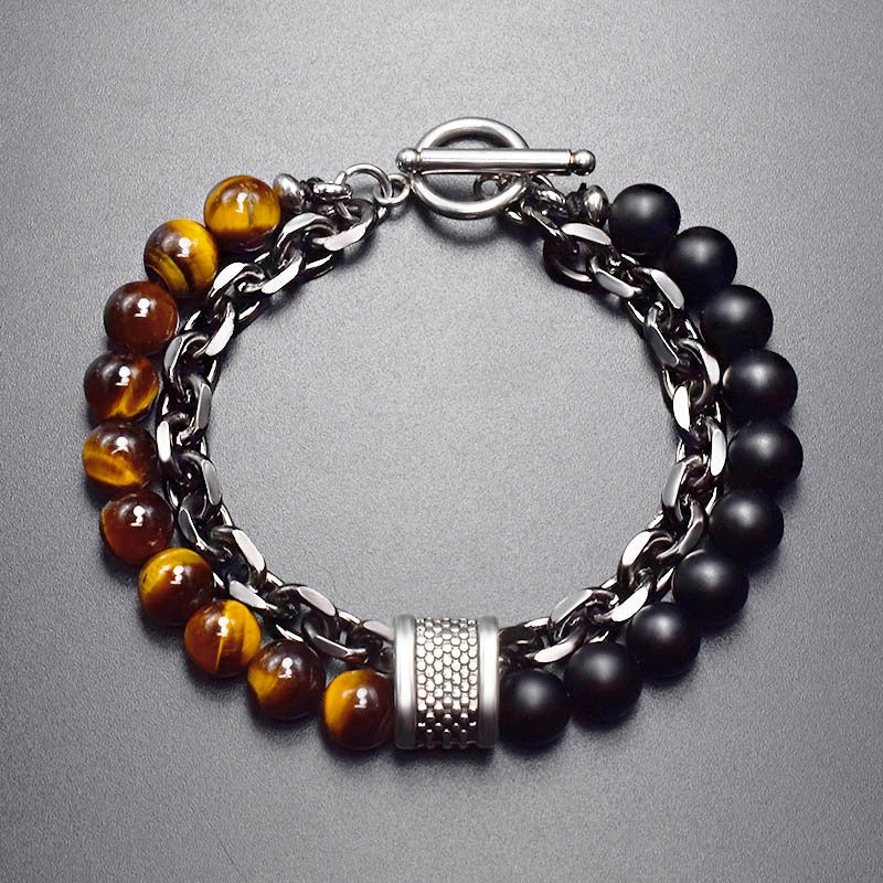 Wholesale Frosted Map Stone Men's Beaded Metal Bracelet