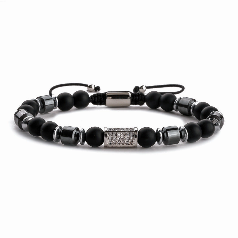 Wholesale Frosted Stone Micro Diamond Wheel Bead Spacer Men's Bracelet