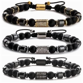 Wholesale Frosted Stone Micro Diamond Wheel Bead Spacer Men's Bracelet