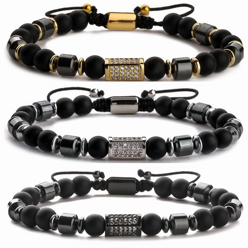 Wholesale Frosted Stone Micro Diamond Wheel Bead Spacer Men's Bracelet
