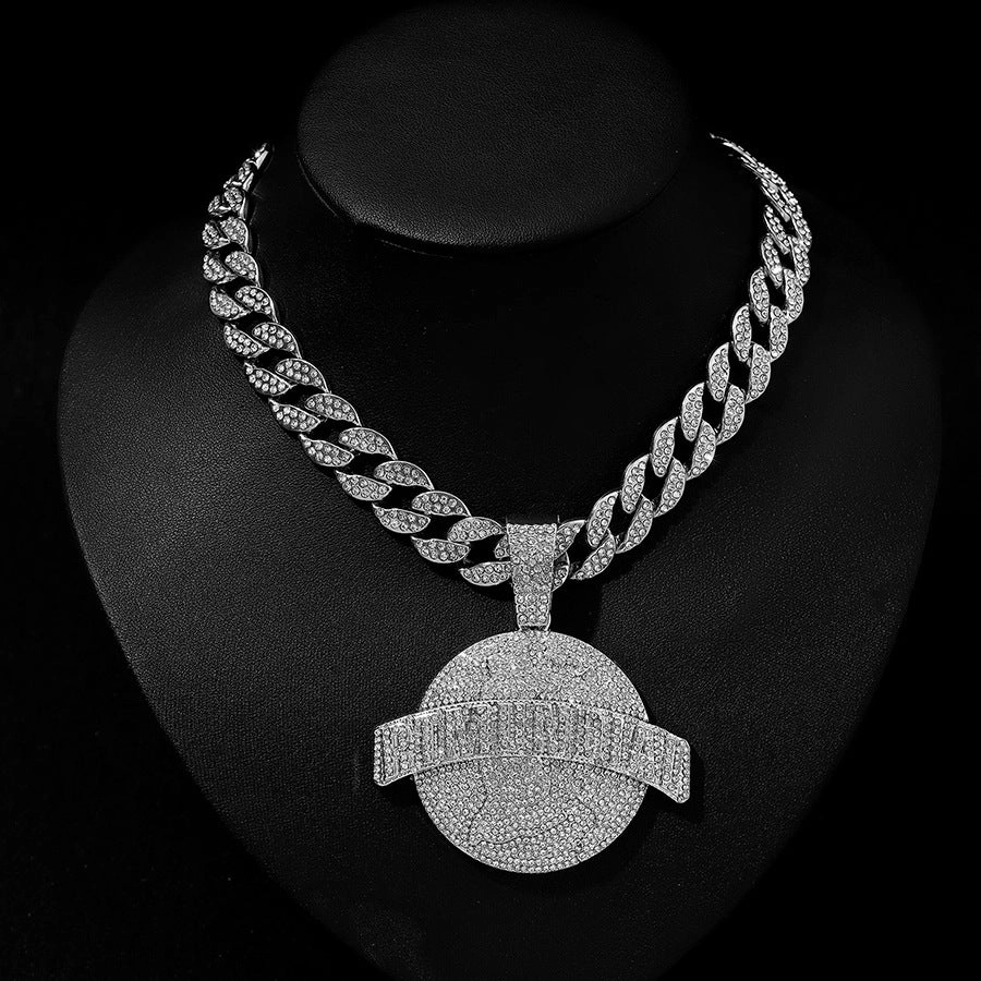 Wholesale Full Diamond Alloy Round Pendant Men's Necklace