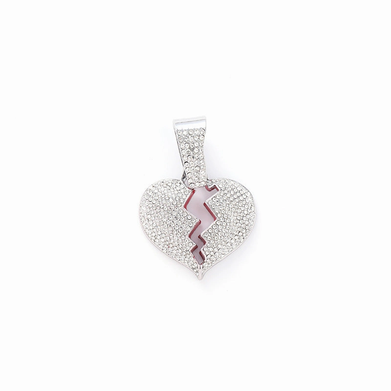Wholesale Full Diamond Broken Heart Pendant Hip Hop Alloy Necklace