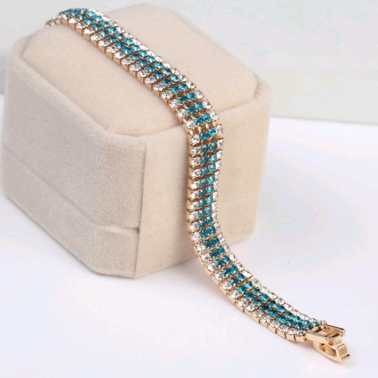 Wholesale Full Diamond Color Matching Four Row Diamond Bracelet