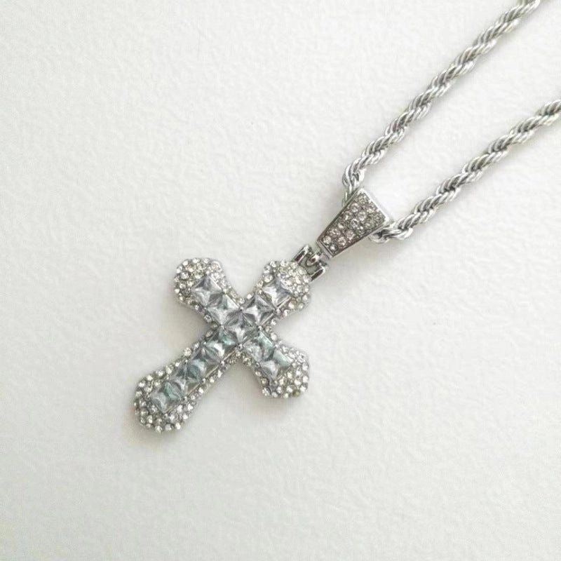Wholesale Full Diamond Cross Zircon Pendant Alloy Necklaces