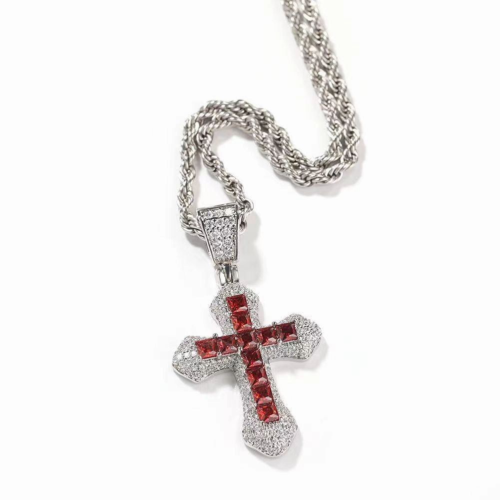 Wholesale Full Diamond Cross Zircon Pendant Alloy Necklaces
