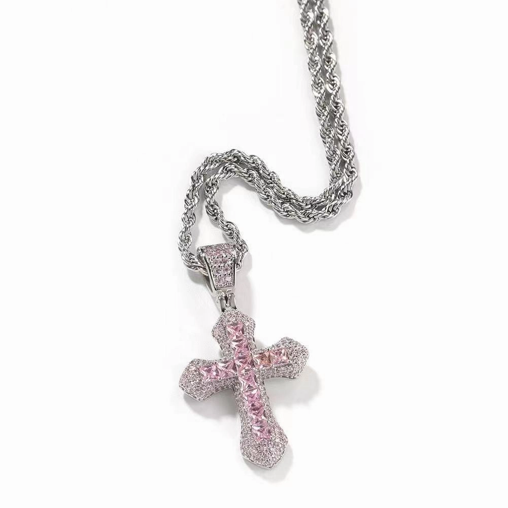 Wholesale Full Diamond Cross Zircon Pendant Alloy Necklaces