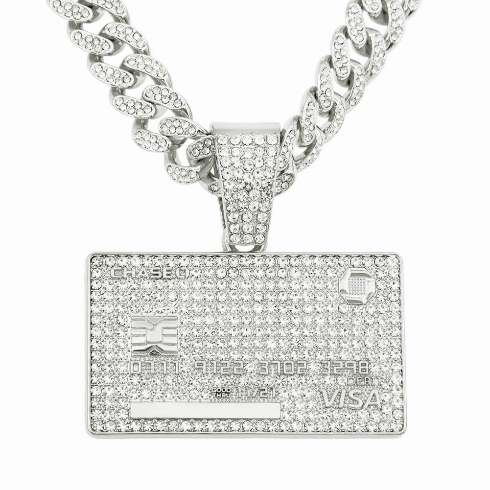 Wholesale Full Diamond Domineering Tag Pendant Men's Personalized Cuban Chain Necklace