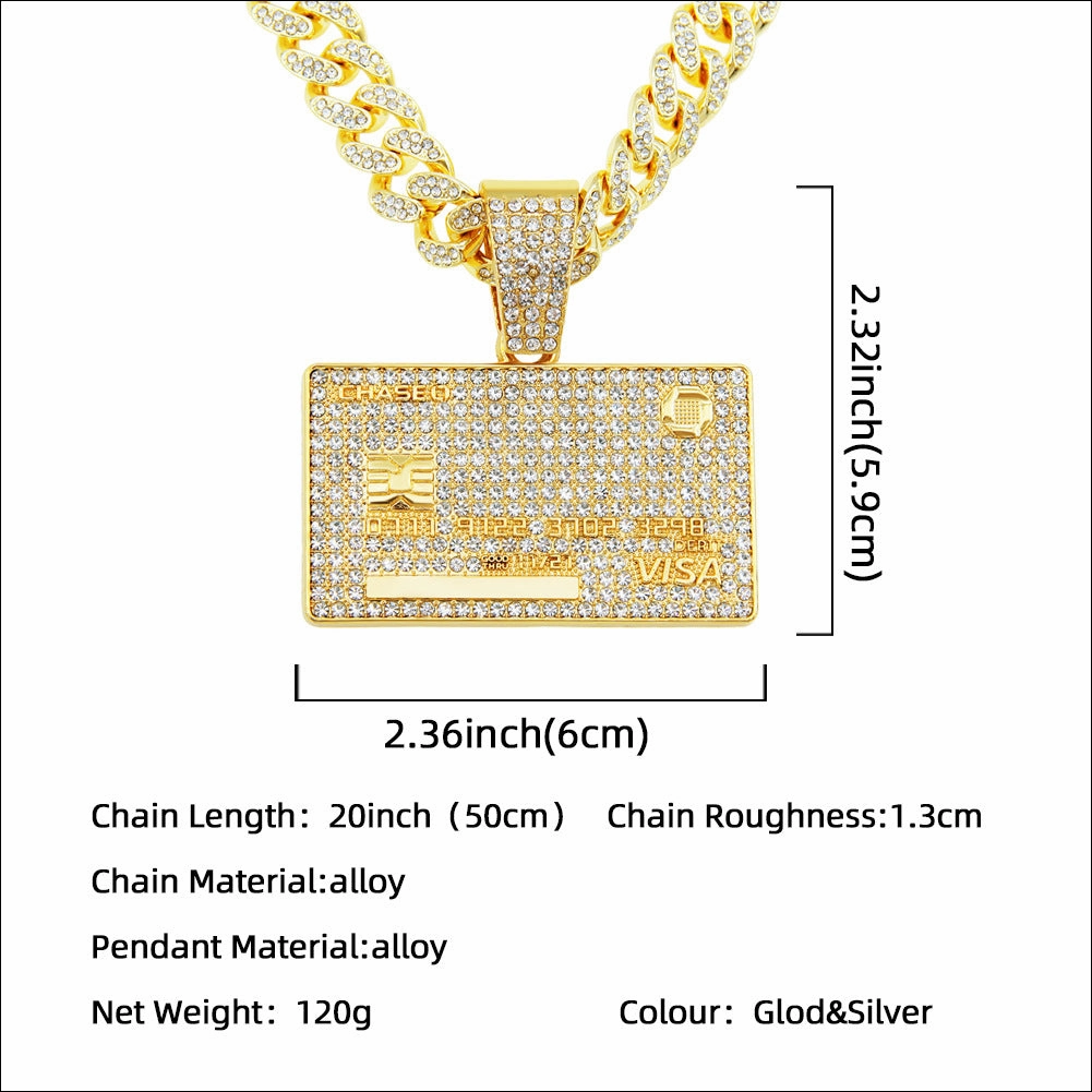 Wholesale Full Diamond Domineering Tag Pendant Men's Personalized Cuban Chain Necklace