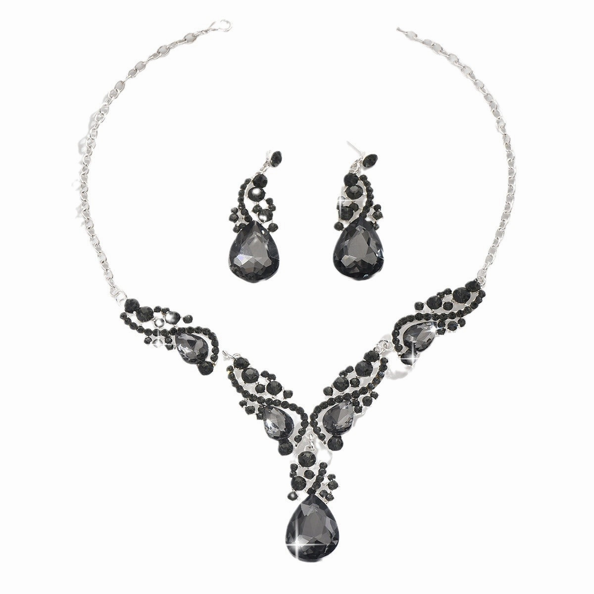 Wholesale Full Diamond Glittering Big Teardrop Retro Earrings Necklace
