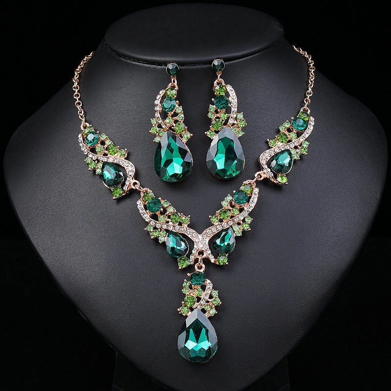 Wholesale Full Diamond Glittering Big Teardrop Retro Earrings Necklace