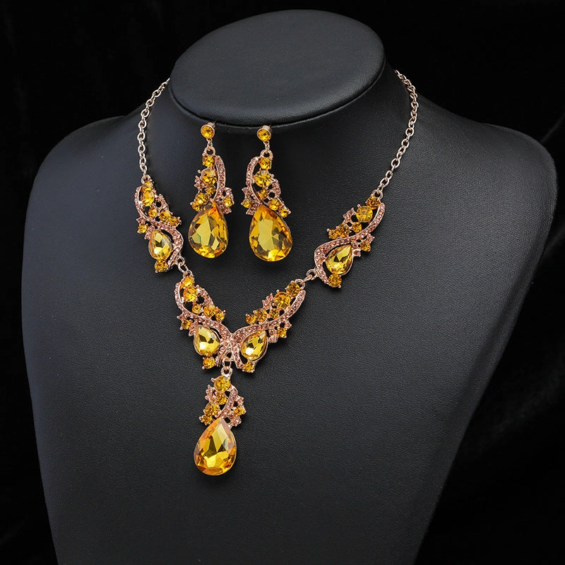 Wholesale Full Diamond Glittering Big Teardrop Retro Earrings Necklace