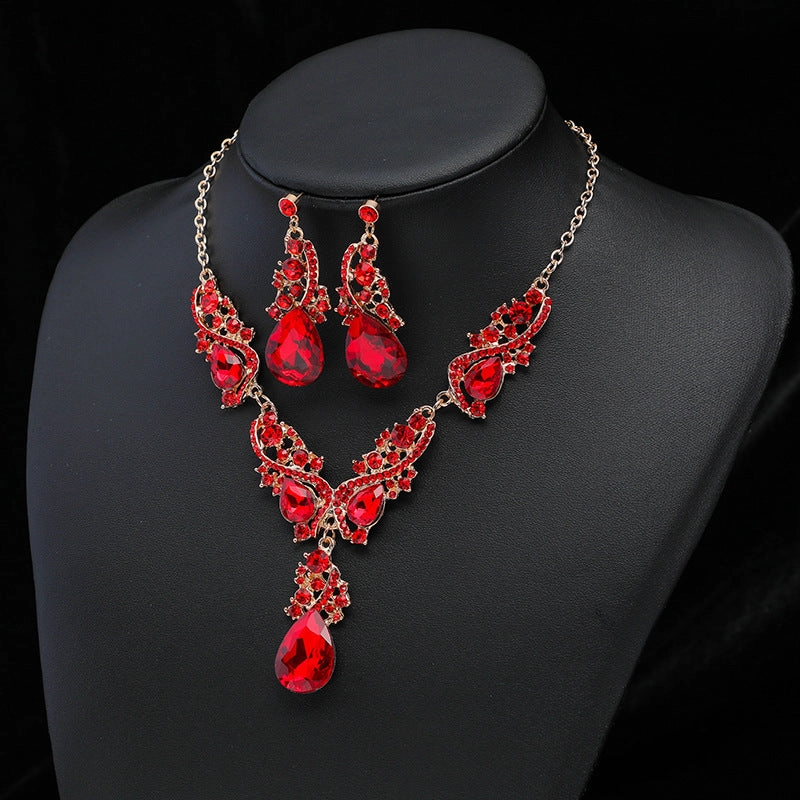 Wholesale Full Diamond Glittering Big Teardrop Retro Earrings Necklace