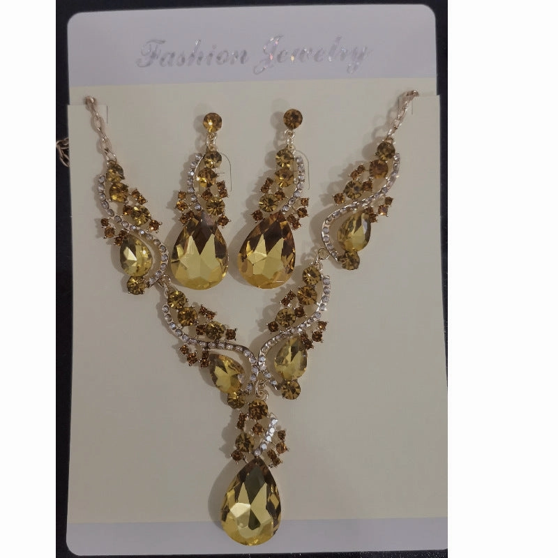 Wholesale Full Diamond Glittering Big Teardrop Retro Earrings Necklace
