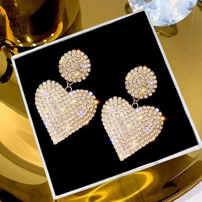 Wholesale Full diamond heart earrings peach heart earrings exaggerated earrings