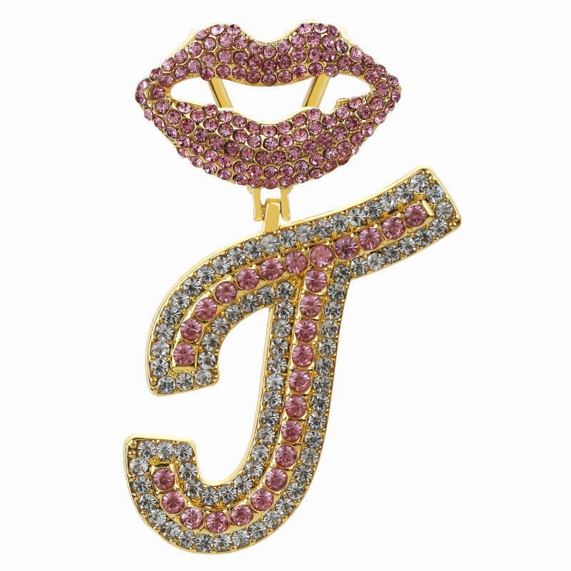 Wholesale Full Diamond Lips 26 Letters Pendant Necklace