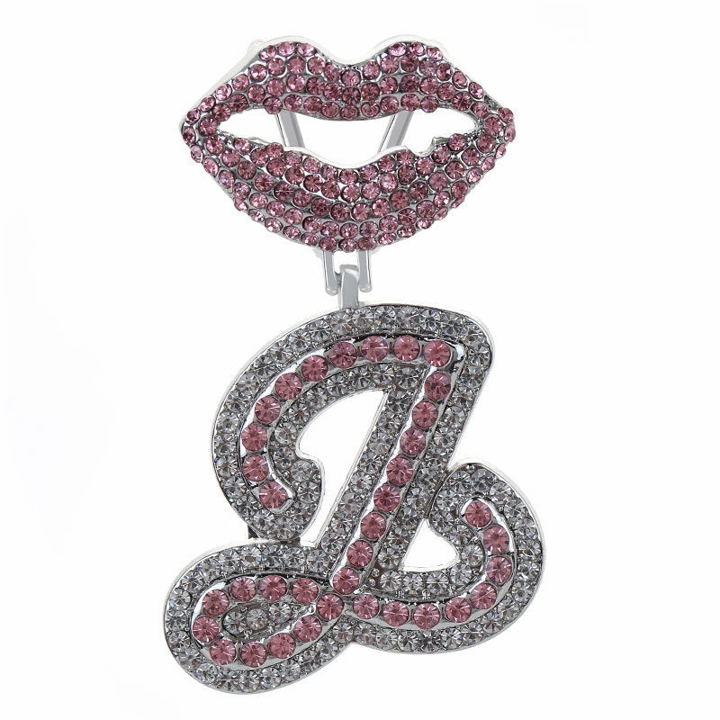 Wholesale Full Diamond Lips 26 Letters Pendant Necklace