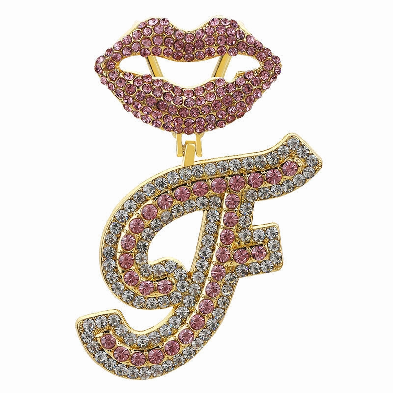Wholesale Full Diamond Lips 26 Letters Pendant Necklace