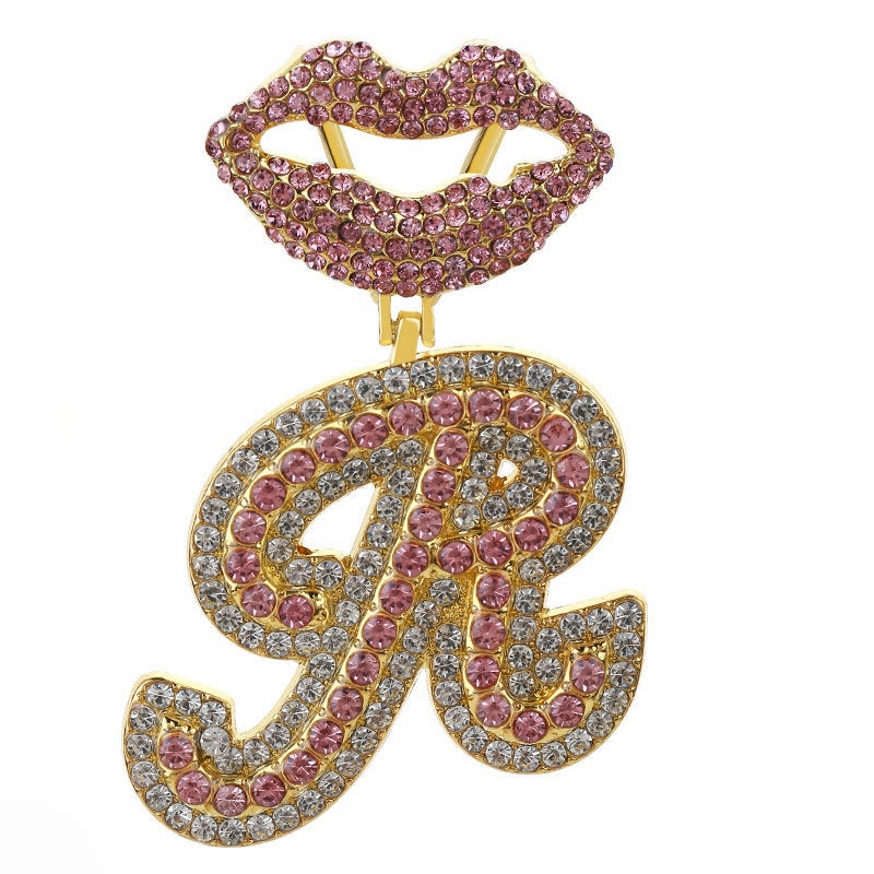 Wholesale Full Diamond Lips 26 Letters Pendant Necklace