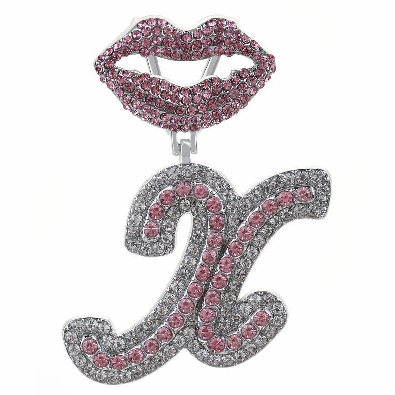 Wholesale Full Diamond Lips 26 Letters Pendant Necklace