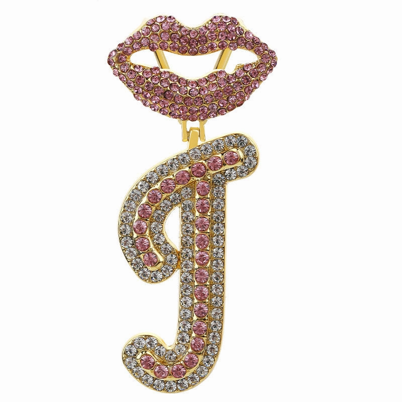 Wholesale Full Diamond Lips 26 Letters Pendant Necklace