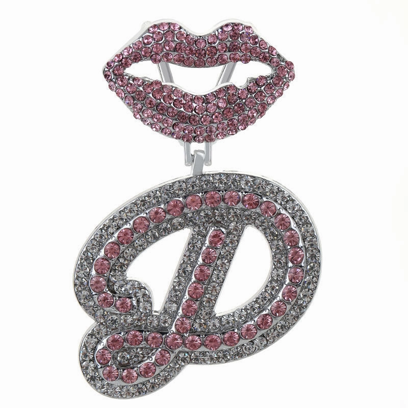 Wholesale Full Diamond Lips 26 Letters Pendant Necklace