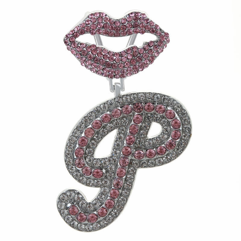 Wholesale Full Diamond Lips 26 Letters Pendant Necklace