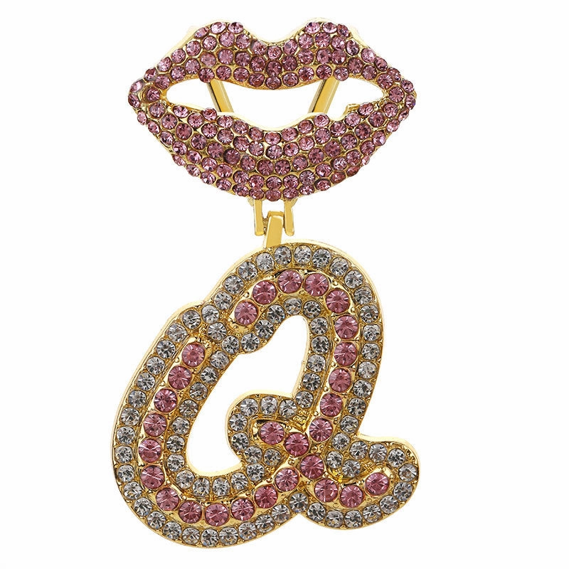 Wholesale Full Diamond Lips 26 Letters Pendant Necklace