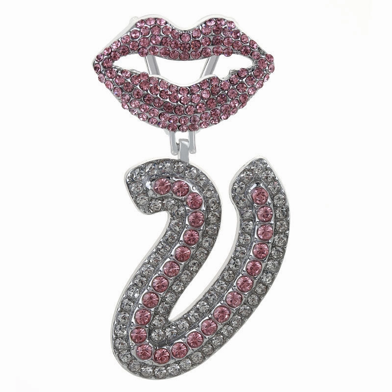 Wholesale Full Diamond Lips 26 Letters Pendant Necklace
