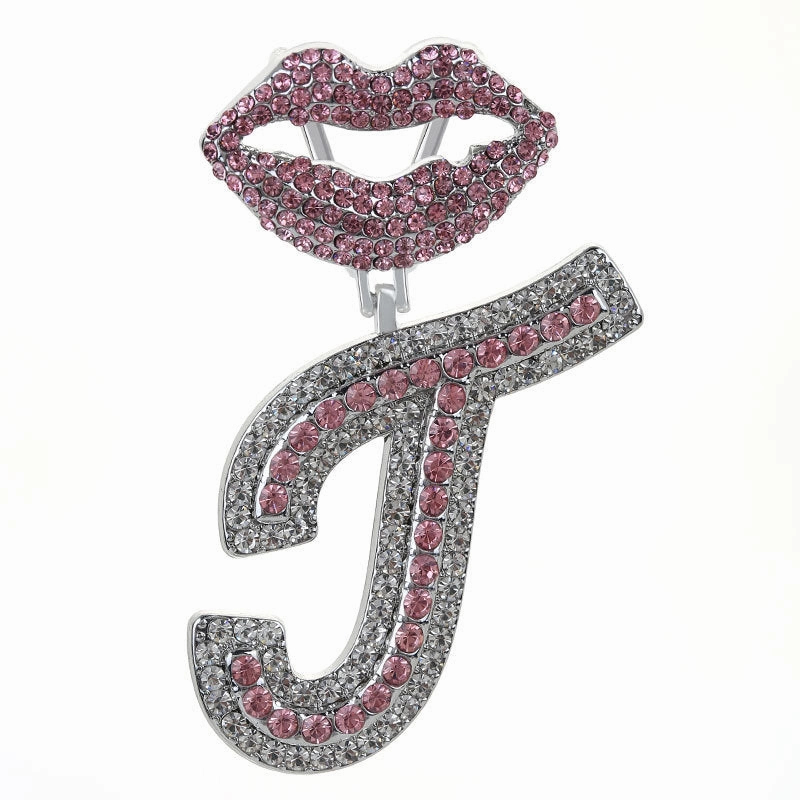 Wholesale Full Diamond Lips 26 Letters Pendant Necklace