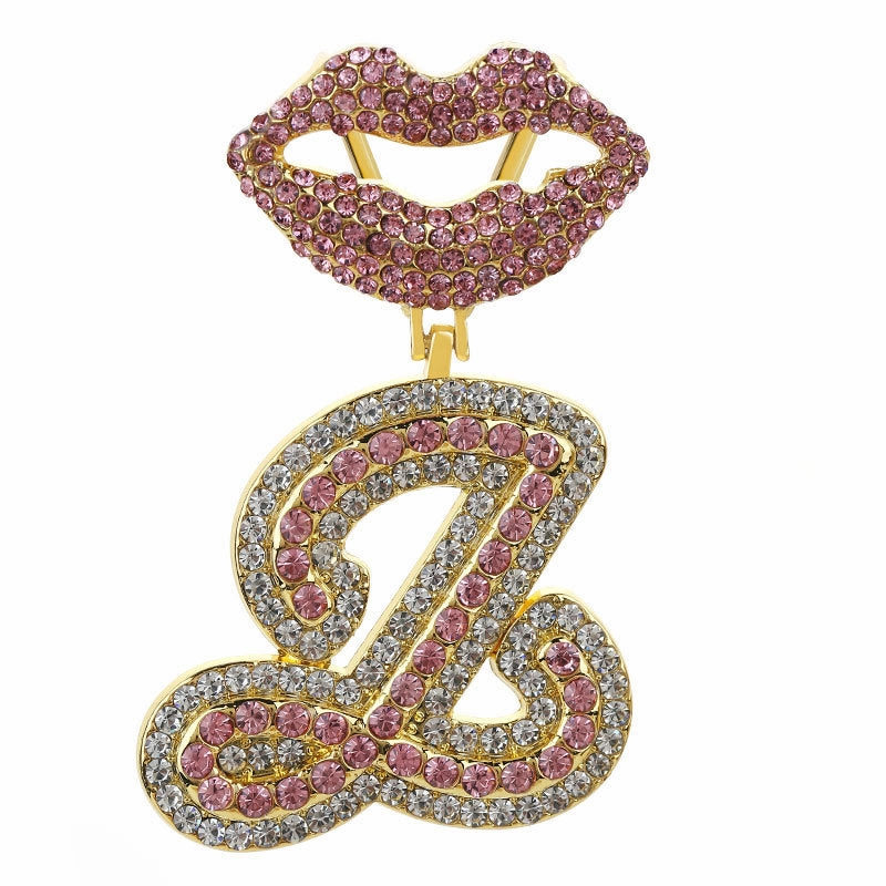 Wholesale Full Diamond Lips 26 Letters Pendant Necklace