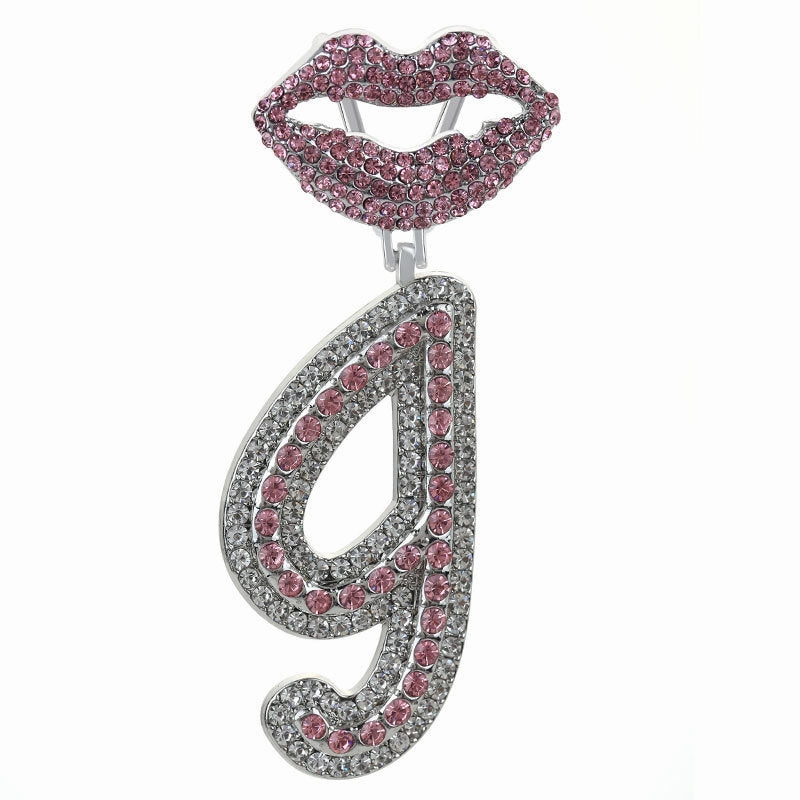 Wholesale Full Diamond Lips 26 Letters Pendant Necklace