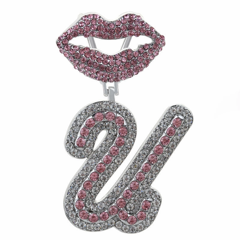 Wholesale Full Diamond Lips 26 Letters Pendant Necklace
