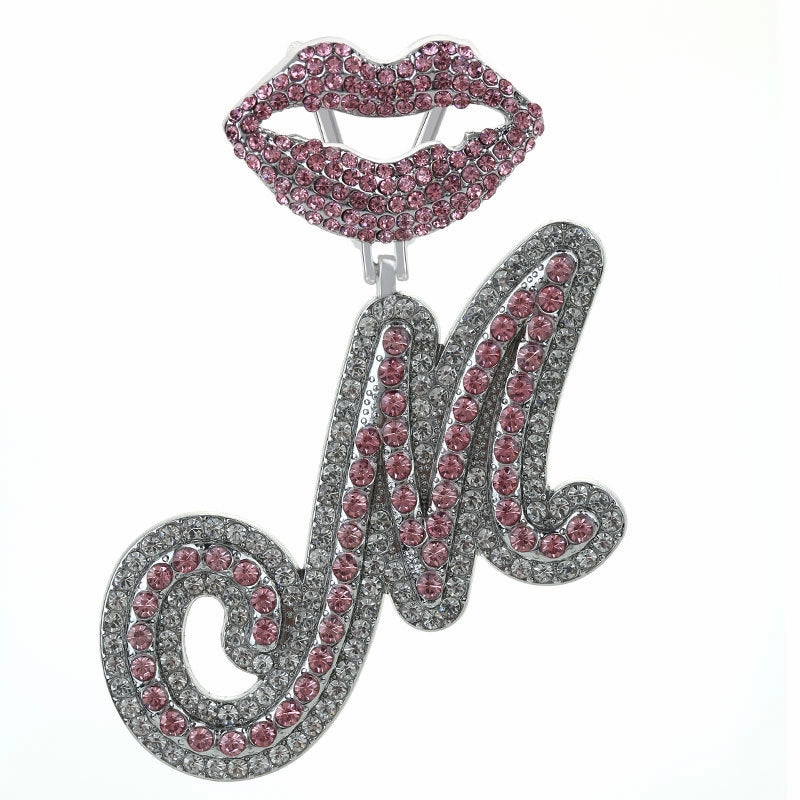 Wholesale Full Diamond Lips 26 Letters Pendant Necklace