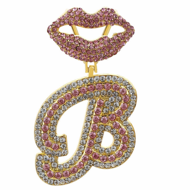 Wholesale Full Diamond Lips 26 Letters Pendant Necklace