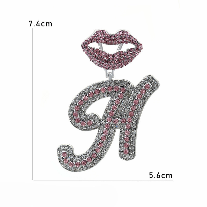 Wholesale Full Diamond Lips 26 Letters Pendant Necklace