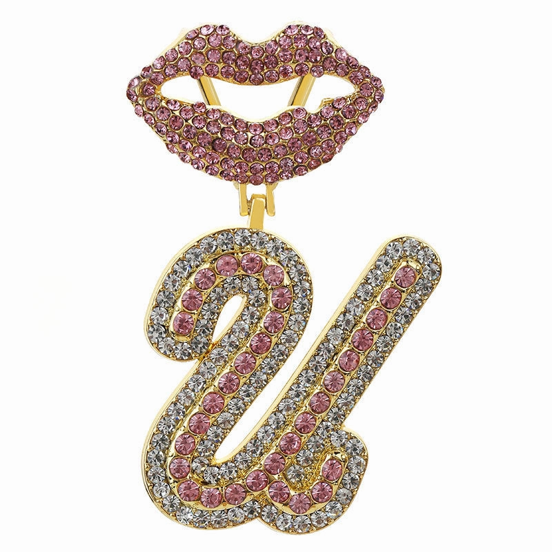 Wholesale Full Diamond Lips 26 Letters Pendant Necklace
