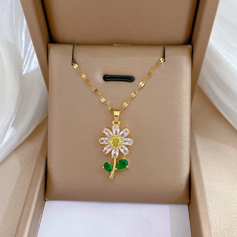 Wholesale Full Diamond Luxury Women's Versatile Collarbone Titanium Steel Necklace