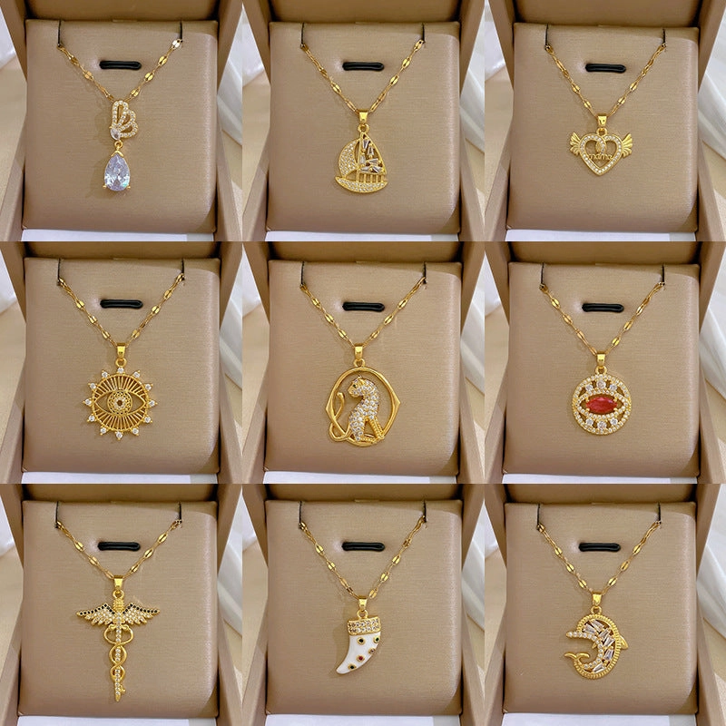 Wholesale Full Diamond Luxury Women's Versatile Collarbone Titanium Steel Necklace