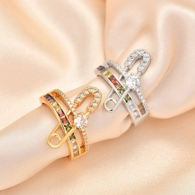 Wholesale Full diamond open paper clip ring