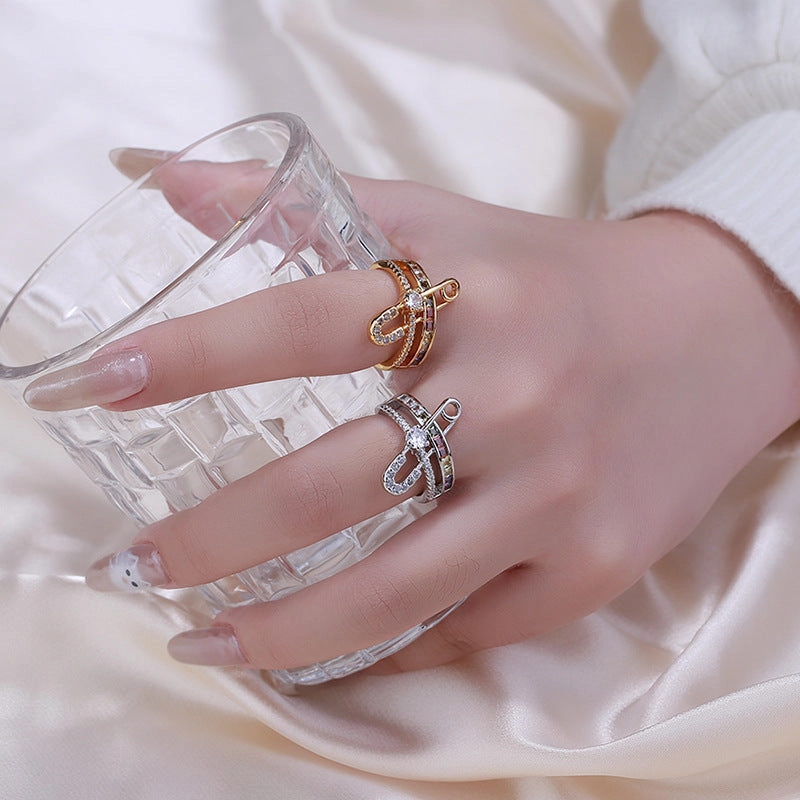 Wholesale Full diamond open paper clip ring