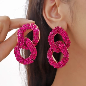 Wholesale Full Diamond Shiny Chain Shaped Metal Earrings