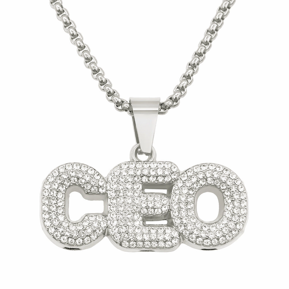 Wholesale Full Diamond Splicing Letter Pendant Long Alloy Necklace