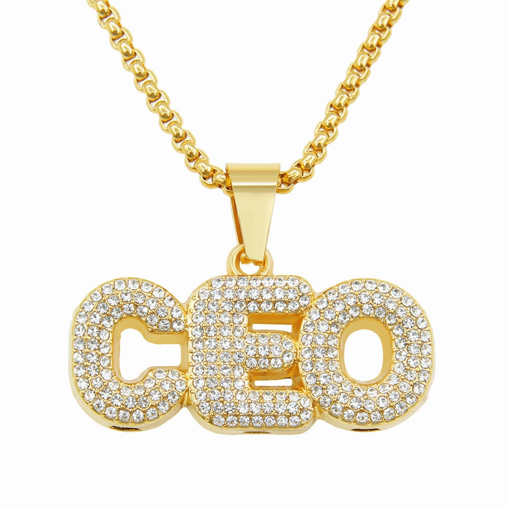 Wholesale Full Diamond Splicing Letter Pendant Long Alloy Necklace
