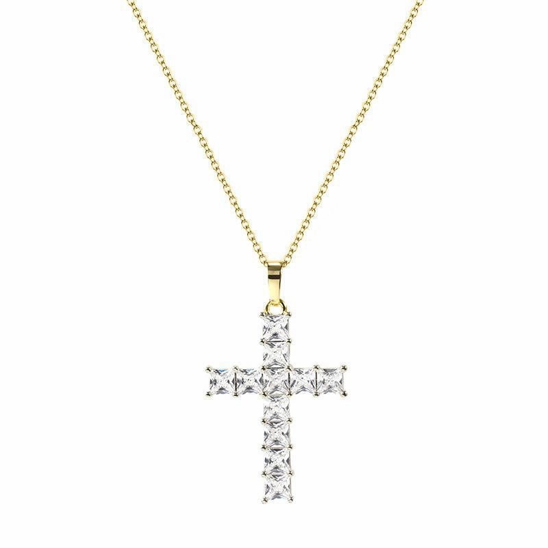 Wholesale Full Diamond Square Zircon Cross Necklace