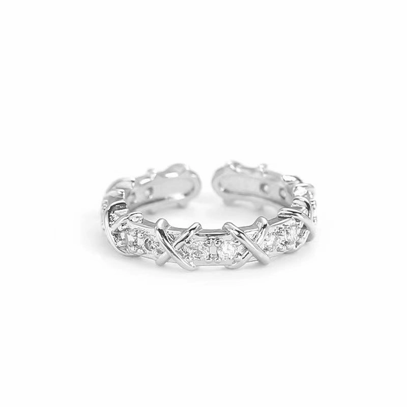 Wholesale Full Diamond Zirconia French Cross Open Ring