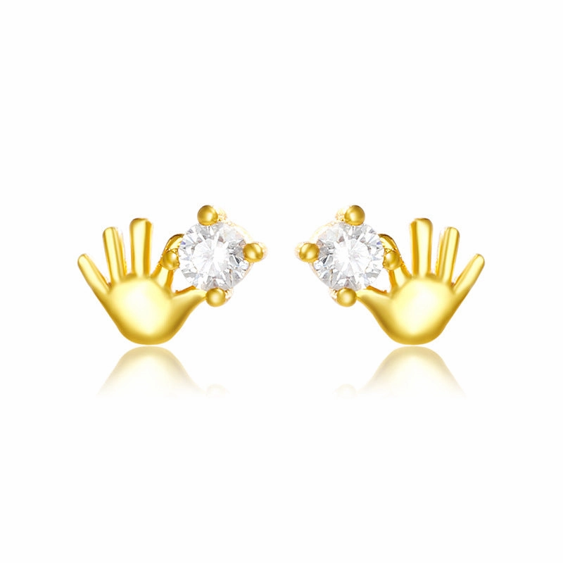 Wholesale Funny Creative Finger Inlaid Zirconium Copper Plated 24k Gold Earrings