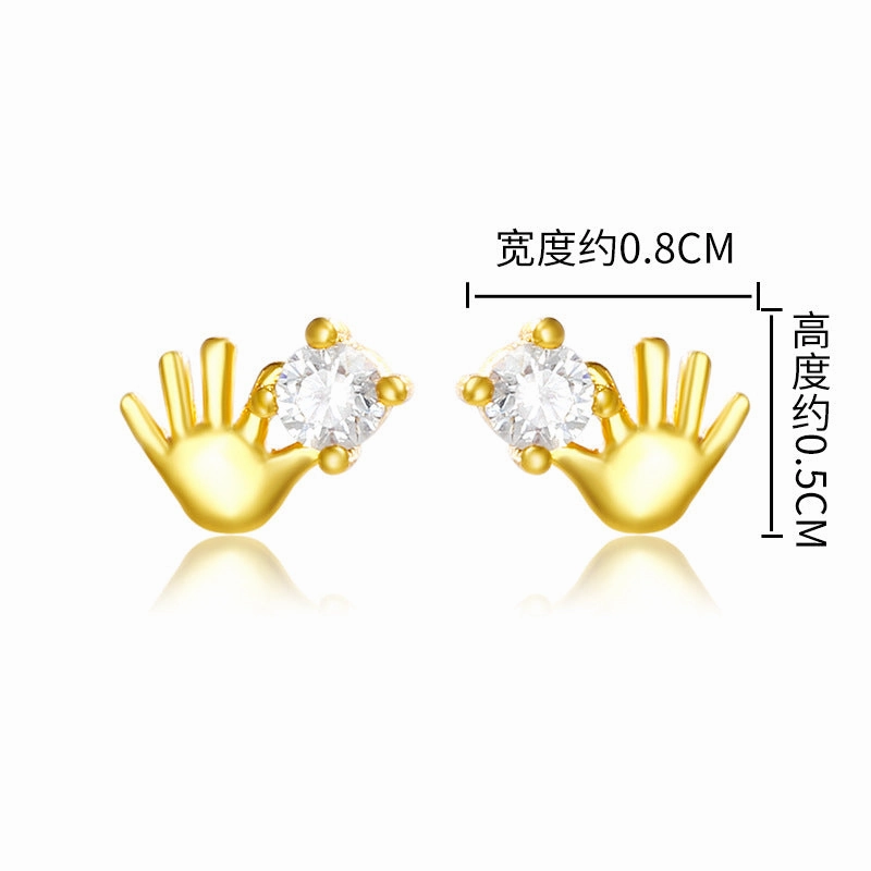 Wholesale Funny Creative Finger Inlaid Zirconium Copper Plated 24k Gold Earrings